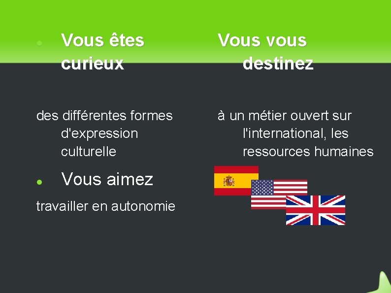  Vous êtes curieux des différentes formes d'expression culturelle Vous aimez travailler en autonomie