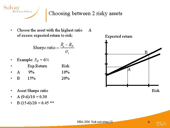 Choosing between 2 risky assets • Choose the asset with the highest ratio of