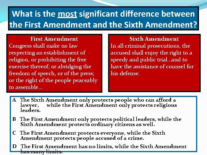 What is the most significant difference between the First Amendment and the Sixth Amendment?