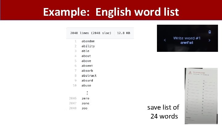 Example: English word list ⋮ save list of 24 words 