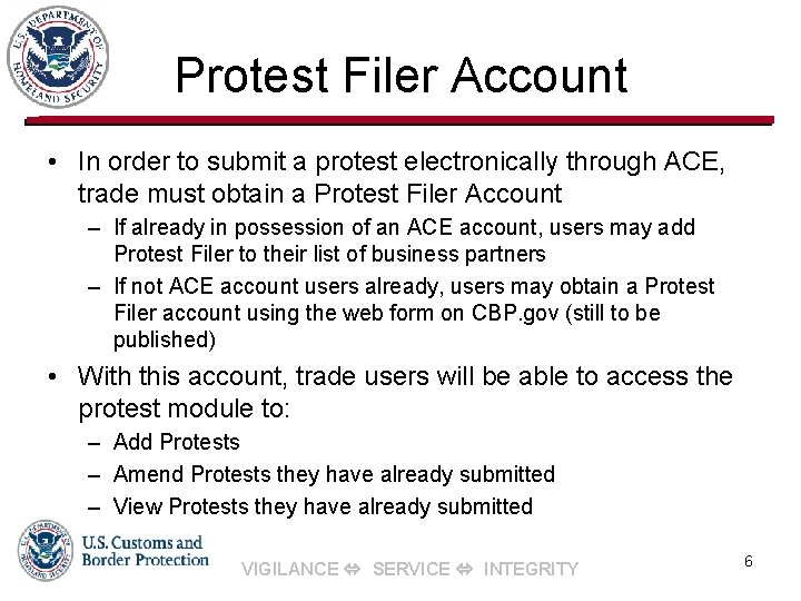 Protest in ACE VIGILANCE SERVICE INTEGRITY 1 Webinar