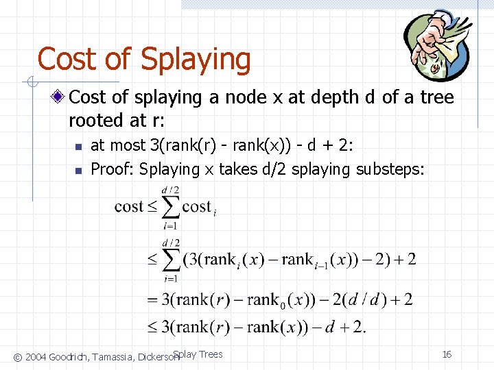 Cost of Splaying Cost of splaying a node x at depth d of a