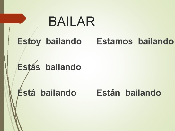 BAILAR Estoy bailando Estamos bailando Están bailando 