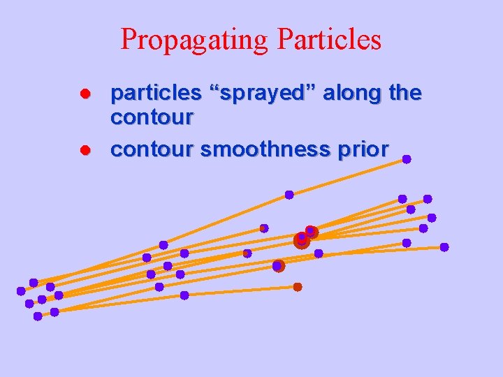 Propagating Particles l l particles “sprayed” along the contour smoothness prior 