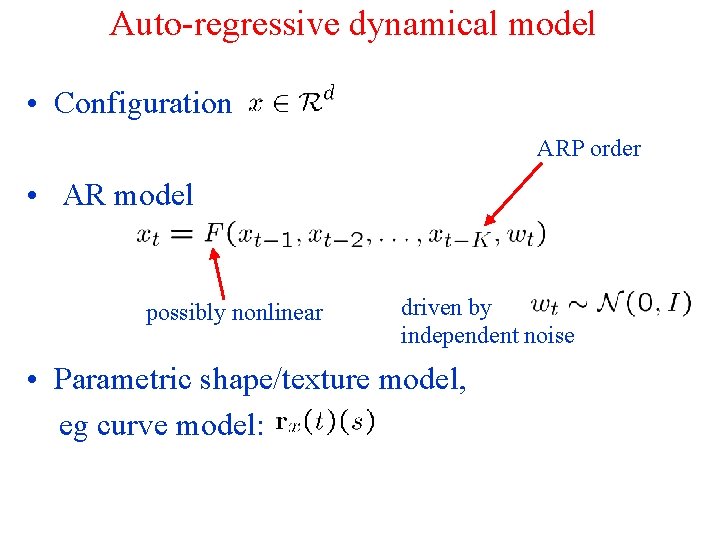 Auto-regressive dynamical model • Configuration ARP order • AR model possibly nonlinear driven by