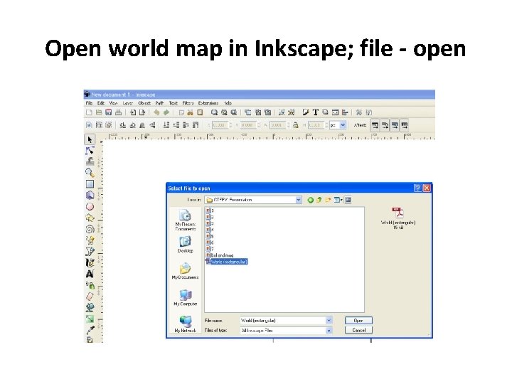 Open world map in Inkscape; file - open 