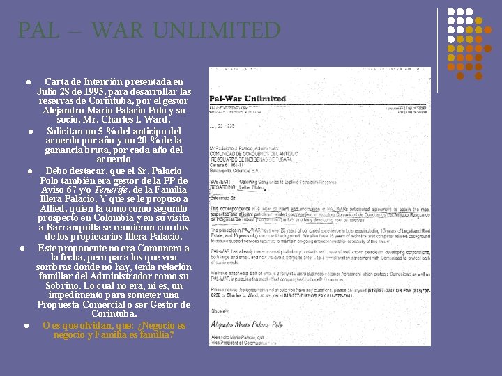 PAL – WAR UNLIMITED l l l Carta de Intención presentada en Julio 28