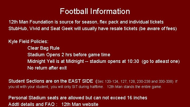 Football Information 12 th Man Foundation is source for season, flex pack and individual