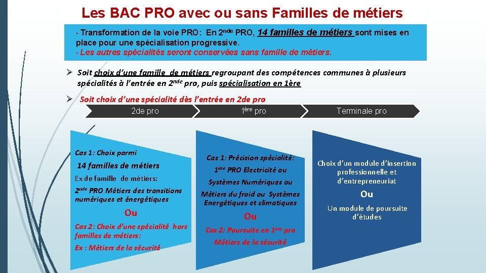 : nouvelle 2 de professionnelle Les BACRentrée PRO 2019 avec ou sans Familles de