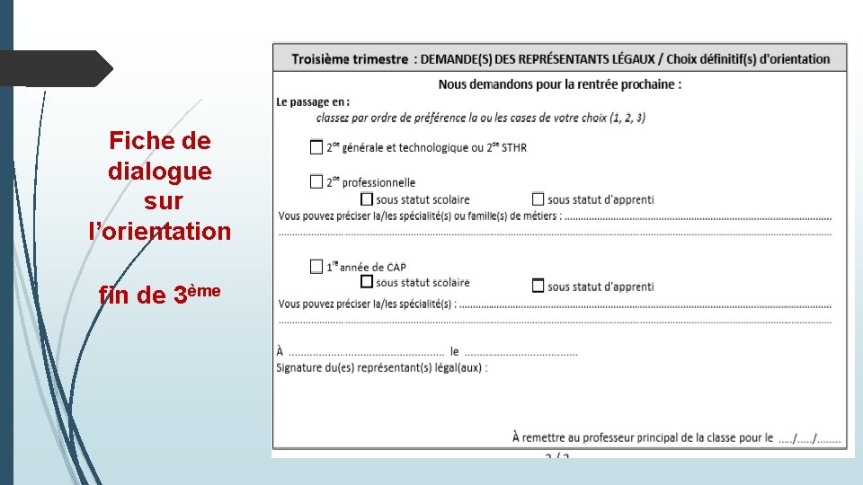 Fiche de dialogue sur l’orientation fin de 3ème 