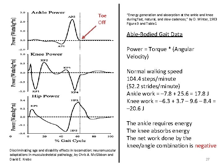 Toe Off “Energy generation and absorption at the ankle and knee during fast, natural,