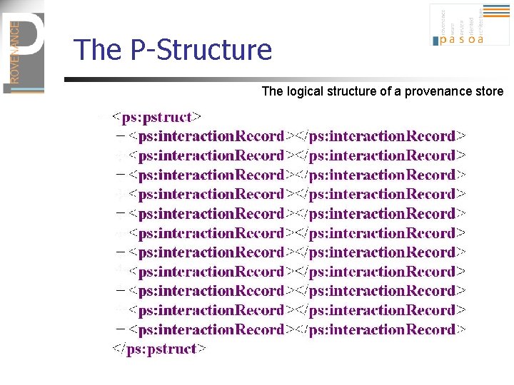 The P-Structure The logical structure of a provenance store 