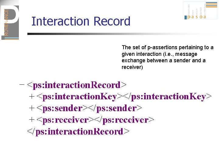 Interaction Record The set of p-assertions pertaining to a given interaction (i. e. ,