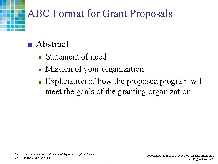 ABC Format for Grant Proposals n Abstract n n n Statement of need Mission