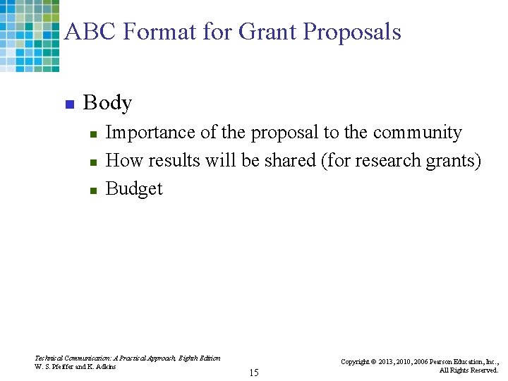 ABC Format for Grant Proposals n Body n n n Importance of the proposal