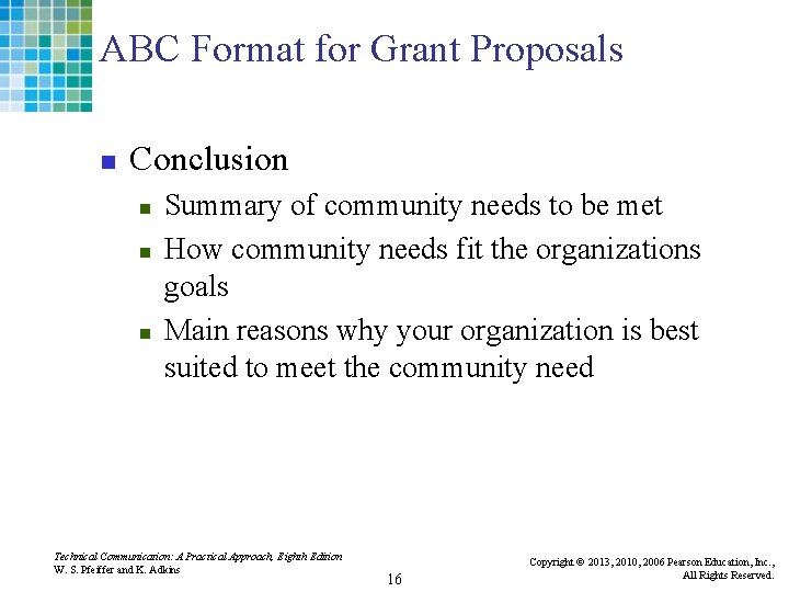 ABC Format for Grant Proposals n Conclusion n Summary of community needs to be