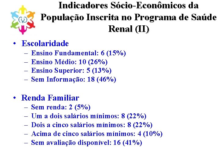 Indicadores Sócio-Econômicos da População Inscrita no Programa de Saúde Renal (II) • Escolaridade –