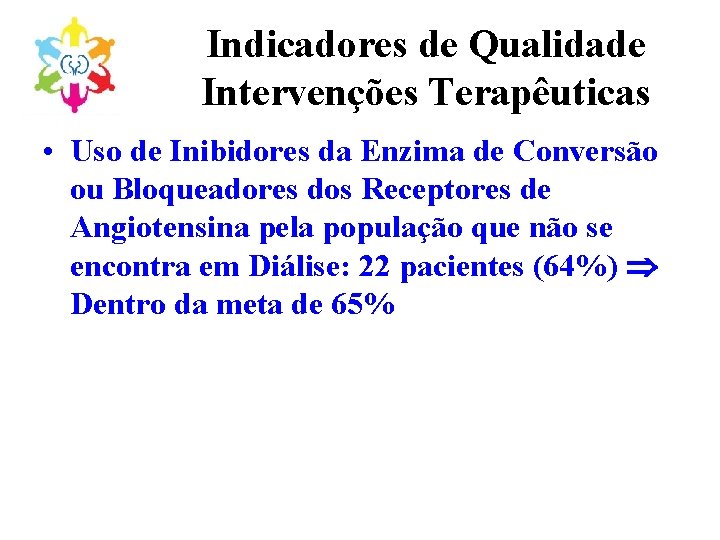 Indicadores de Qualidade Intervenções Terapêuticas • Uso de Inibidores da Enzima de Conversão ou