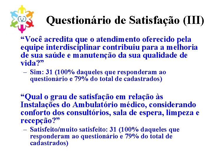 Questionário de Satisfação (III) “Você acredita que o atendimento oferecido pela equipe interdisciplinar contribuiu