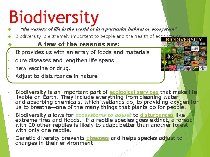 Biodiversity = “the variety of life in the world or in a particular habitat