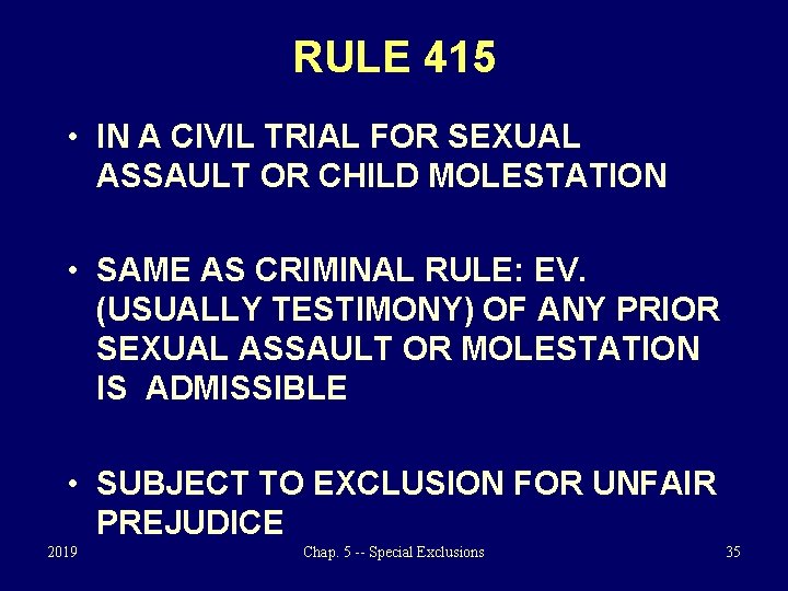 RULE 415 • IN A CIVIL TRIAL FOR SEXUAL ASSAULT OR CHILD MOLESTATION •