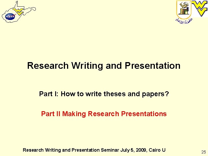 Research Writing and Presentation Part I: How to write theses and papers? Part II