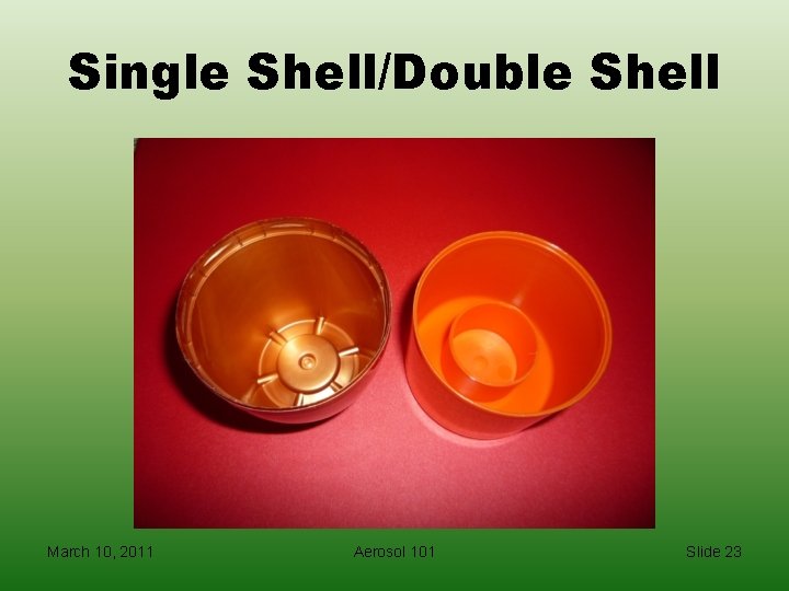 Single Shell/Double Shell March 10, 2011 Aerosol 101 Slide 23 