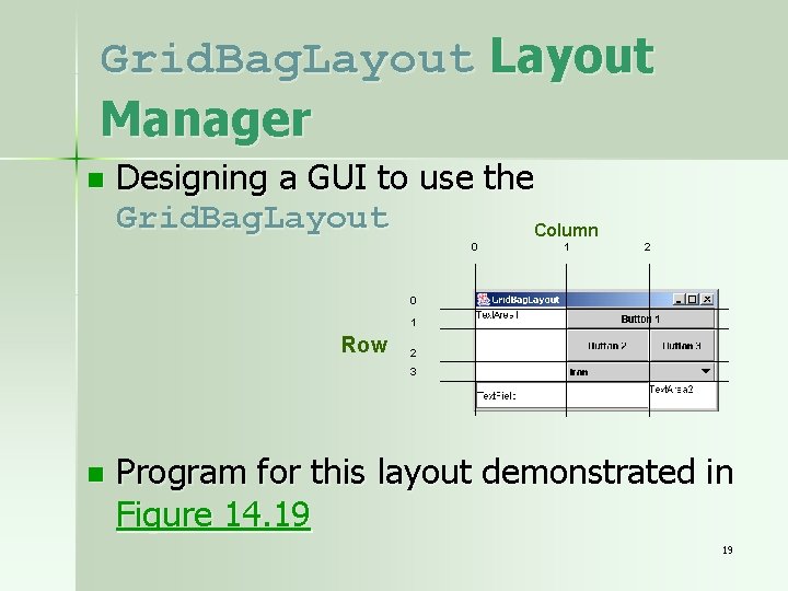 Grid. Bag. Layout Manager n Designing a GUI to use the Grid. Bag. Layout