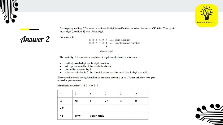 Answer 2 4 2 1 9 2 3 24 10 4 27 4 3
