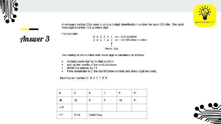 Answer 3 8 2 0 1 5 6 48 10 0 3 10 6