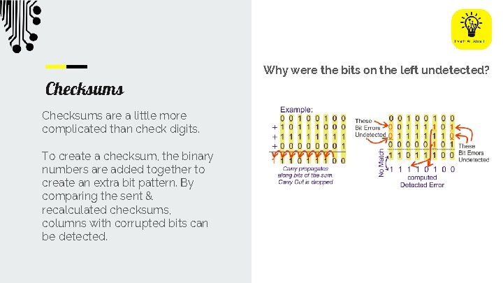 Why were the bits on the left undetected? Checksums are a little more complicated