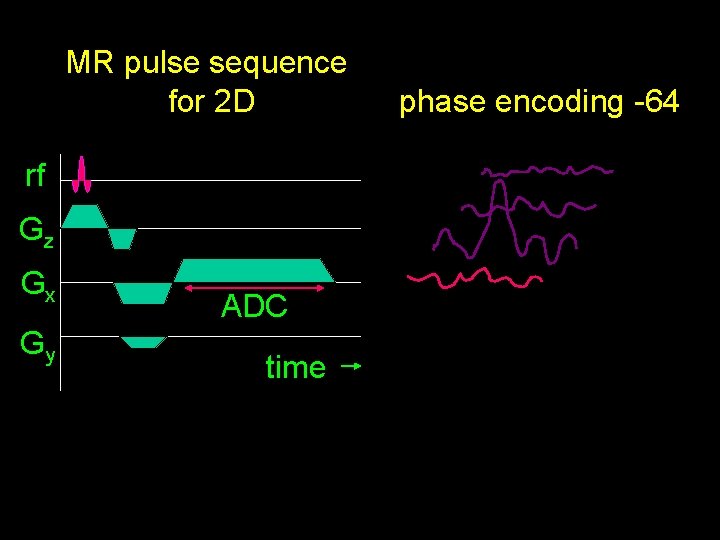 MR pulse sequence for 2 D rf Gz Gx Gy ADC time phase encoding