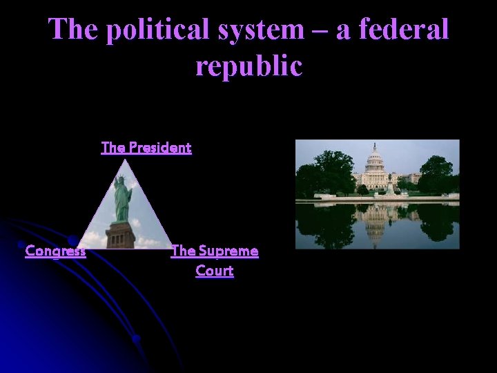 The political system – a federal republic The President Congress The Supreme Court 