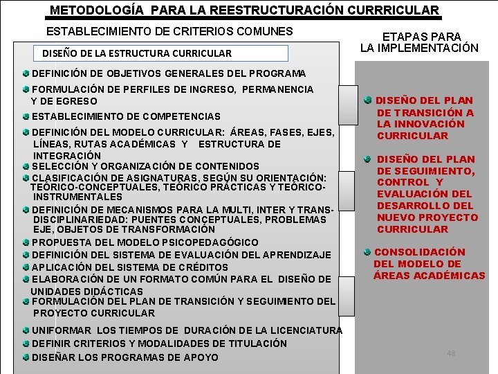 METODOLOGÍA PARA LA REESTRUCTURACIÓN CURRRICULAR ESTABLECIMIENTO DE CRITERIOS COMUNES DISEÑO DE LA ESTRUCTURA CURRICULAR