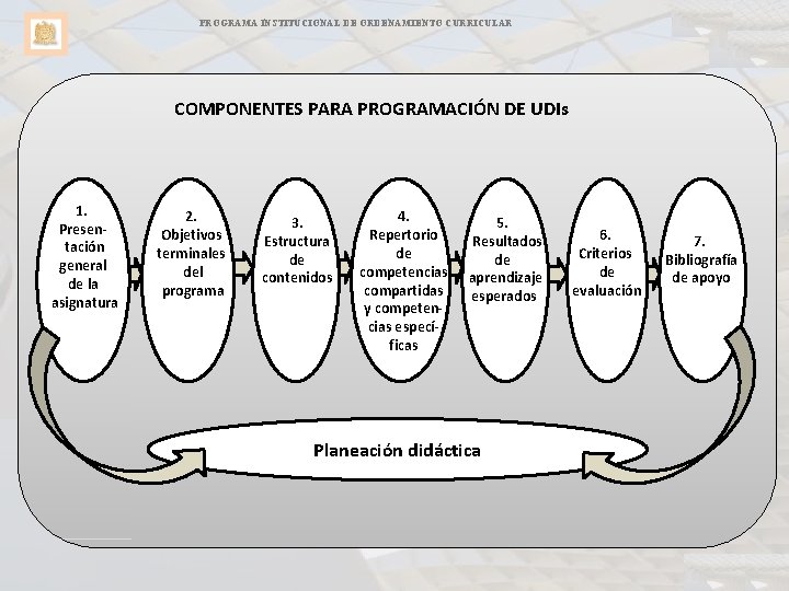 PROGRAMA INSTITUCIONAL DE ORDENAMIENTO CURRICULAR P IOC COMPONENTES PARA PROGRAMACIÓN DE UDIs 1. Presentación