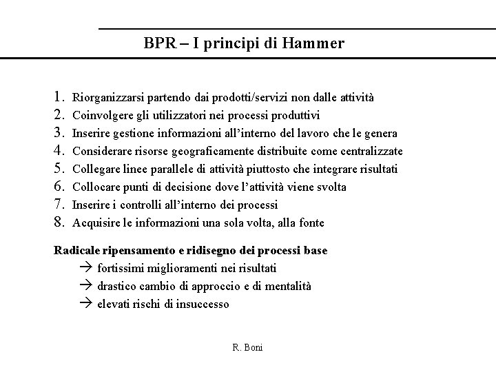 BPR – I principi di Hammer 1. 2. 3. 4. 5. 6. 7. 8.