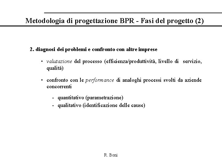Metodologia di progettazione BPR - Fasi del progetto (2) 2. diagnosi dei problemi e