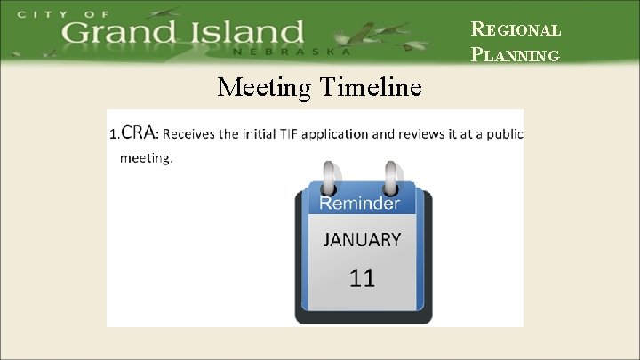 REGIONAL PLANNING Meeting Timeline 