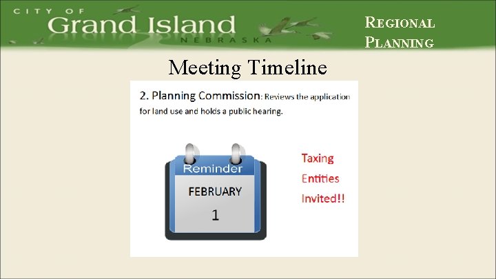 REGIONAL PLANNING Meeting Timeline 