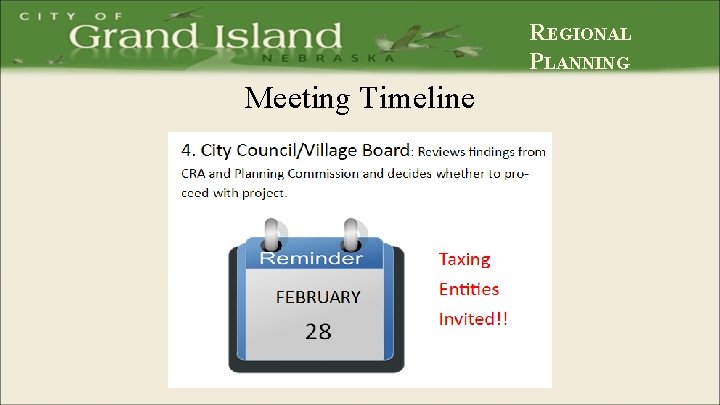 REGIONAL PLANNING Meeting Timeline 