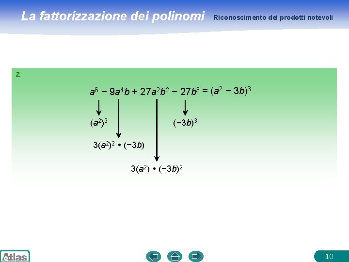 La fattorizzazione dei polinomi Riconoscimento dei prodotti notevoli 2. a 6 − 9 a