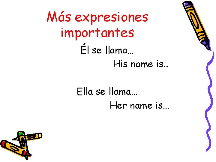 Más expresiones importantes Él se llama… His name is. . Ella se llama… Her