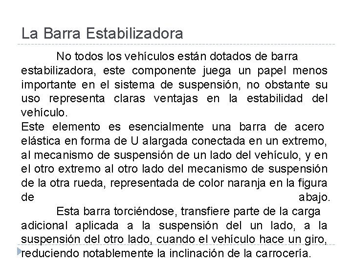 La Barra Estabilizadora No todos los vehículos están dotados de barra estabilizadora, este componente