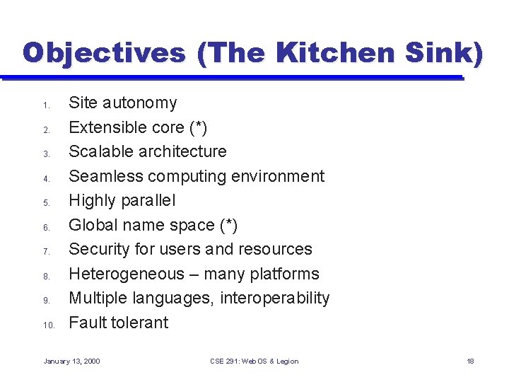 Objectives (The Kitchen Sink) 1. 2. 3. 4. 5. 6. 7. 8. 9. 10.