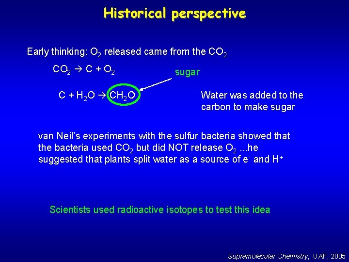 Historical perspective Early thinking: O 2 released came from the CO 2 C +