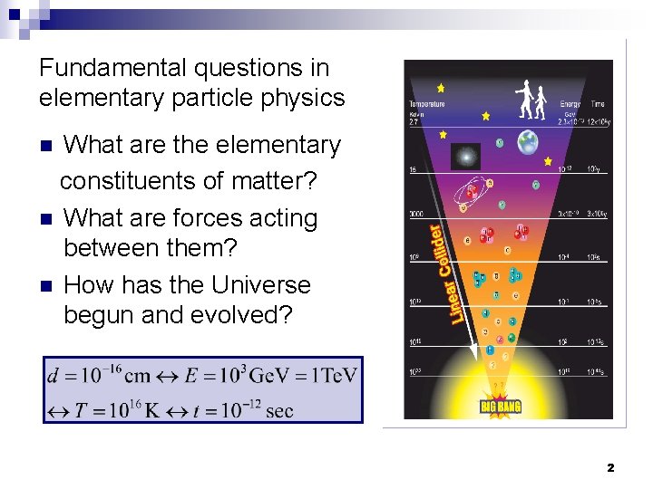 Fundamental questions in elementary particle physics What are the elementary constituents of matter? n