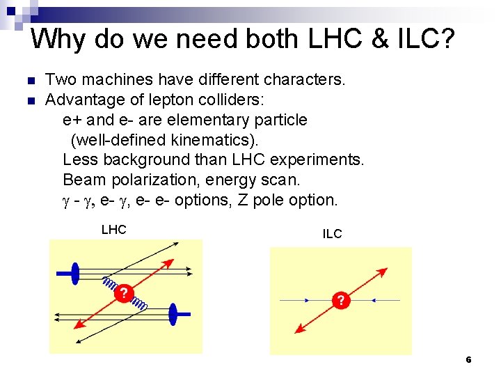 Why do we need both LHC & ILC? n n Two machines have different
