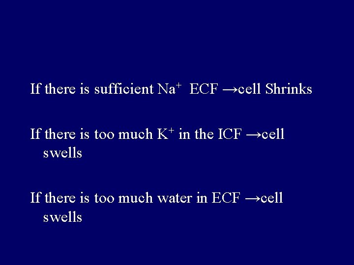 If there is sufficient Na+ ECF →cell Shrinks If there is too much K+
