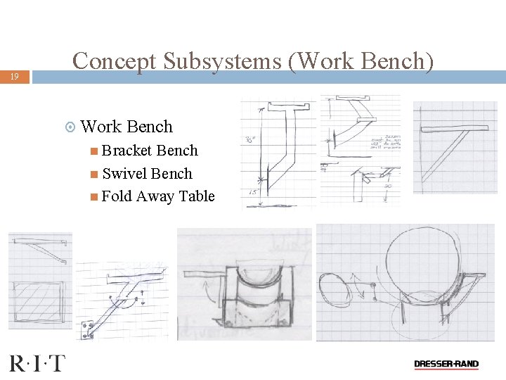 19 Concept Subsystems (Work Bench) Work Bench Bracket Bench Swivel Bench Fold Away Table
