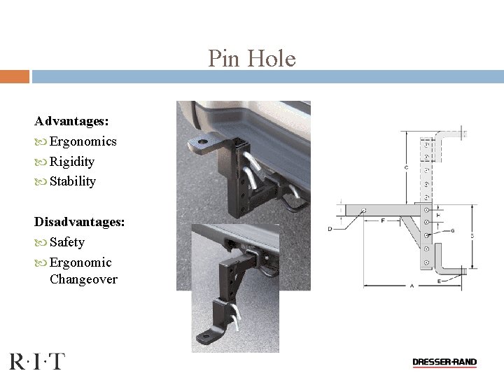 Pin Hole Advantages: Ergonomics Rigidity Stability Disadvantages: Safety Ergonomic Changeover 